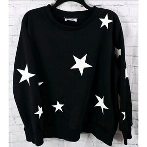Zenana Women's Size 1X Star Print Sweatshirt Black White Pockets Stretch B-B